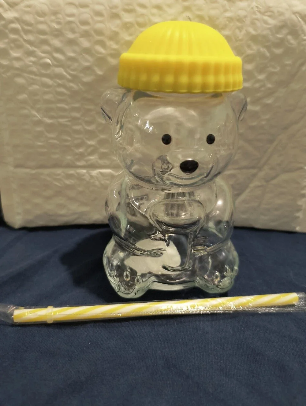 Star Bucks Clear Glass Bear Bottle Tumbler with Yellow Lid